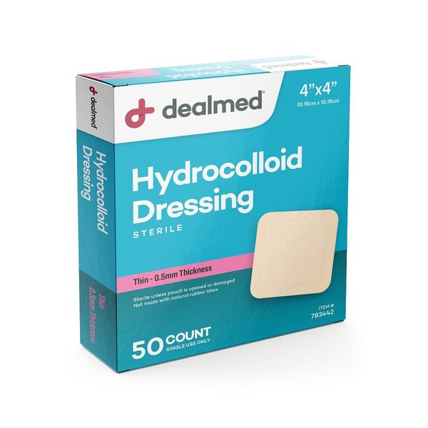 Dealmed Hydrocolloid Dressing 4" X 4", Thin, 0.5Mm, 10/Bx, 24/Cs, 240PK 783442